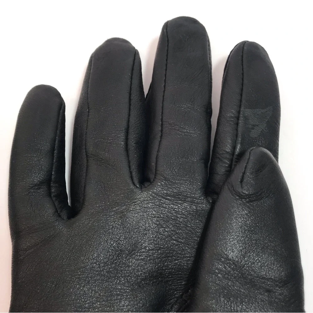Eddie Bauer Black Leather Fleece Lined Gloves Size L